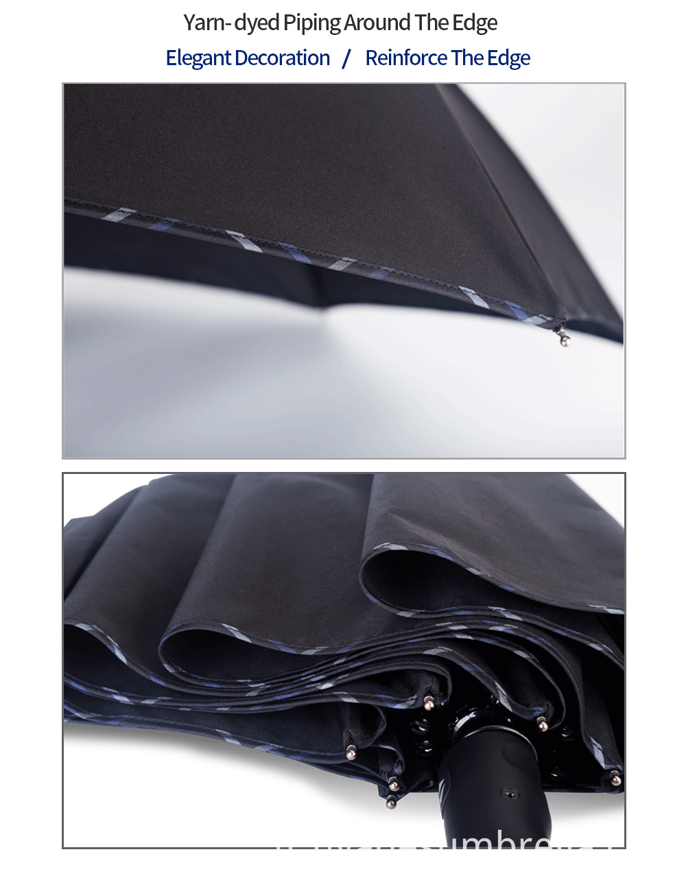 Parapluie Pliant Homme Noir Yarndye Pyping Mens Folding Umbrella Black Yarndye Pyping